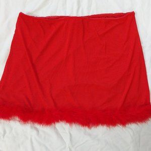 Red faux feather trim skirt